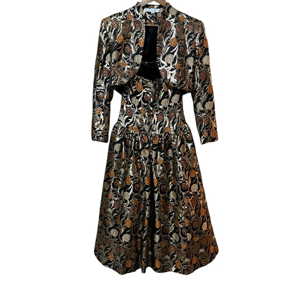 Victor Costa Black Gold Brocade Two-Piece Dress